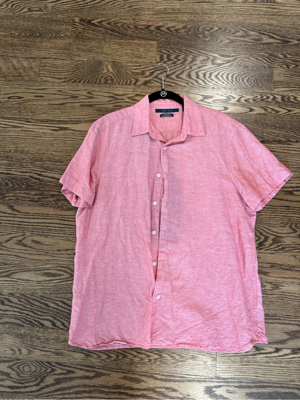 Perry Ellis Mens Medium Linen Blend Pink Short Sleeve Button Up Shirt